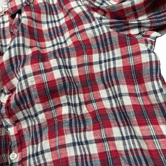 FRANK & EILEEN Shirt Women's Sz Small Red Blue Plaid Eileen 100% Linen Button Up - Picture 4 of 11